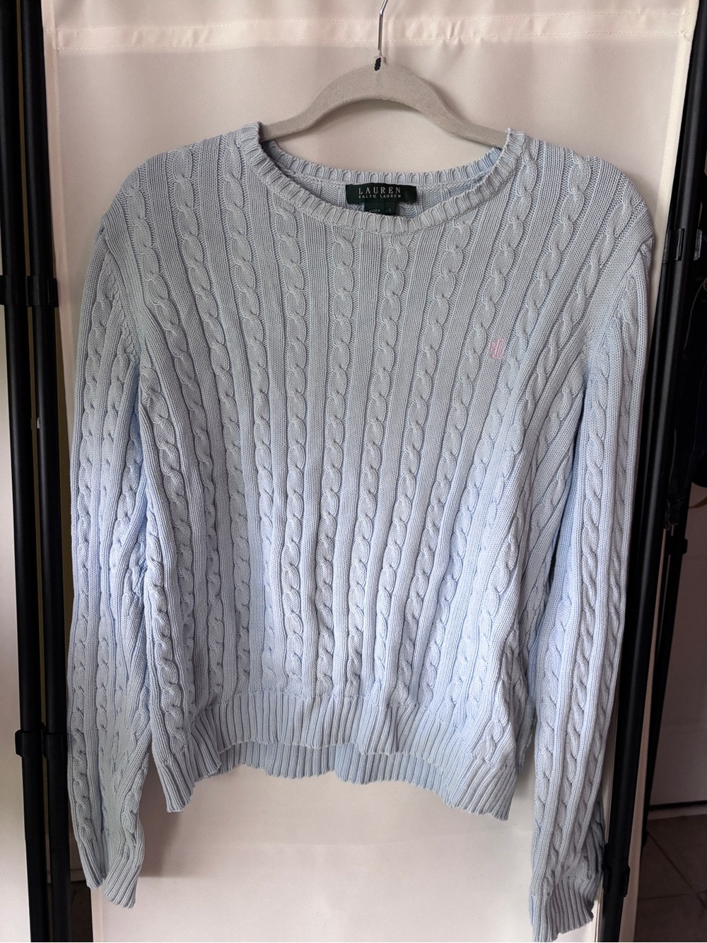 Lauren Ralph Lauren Pale Blue Cable Knit Crewneck Sweater